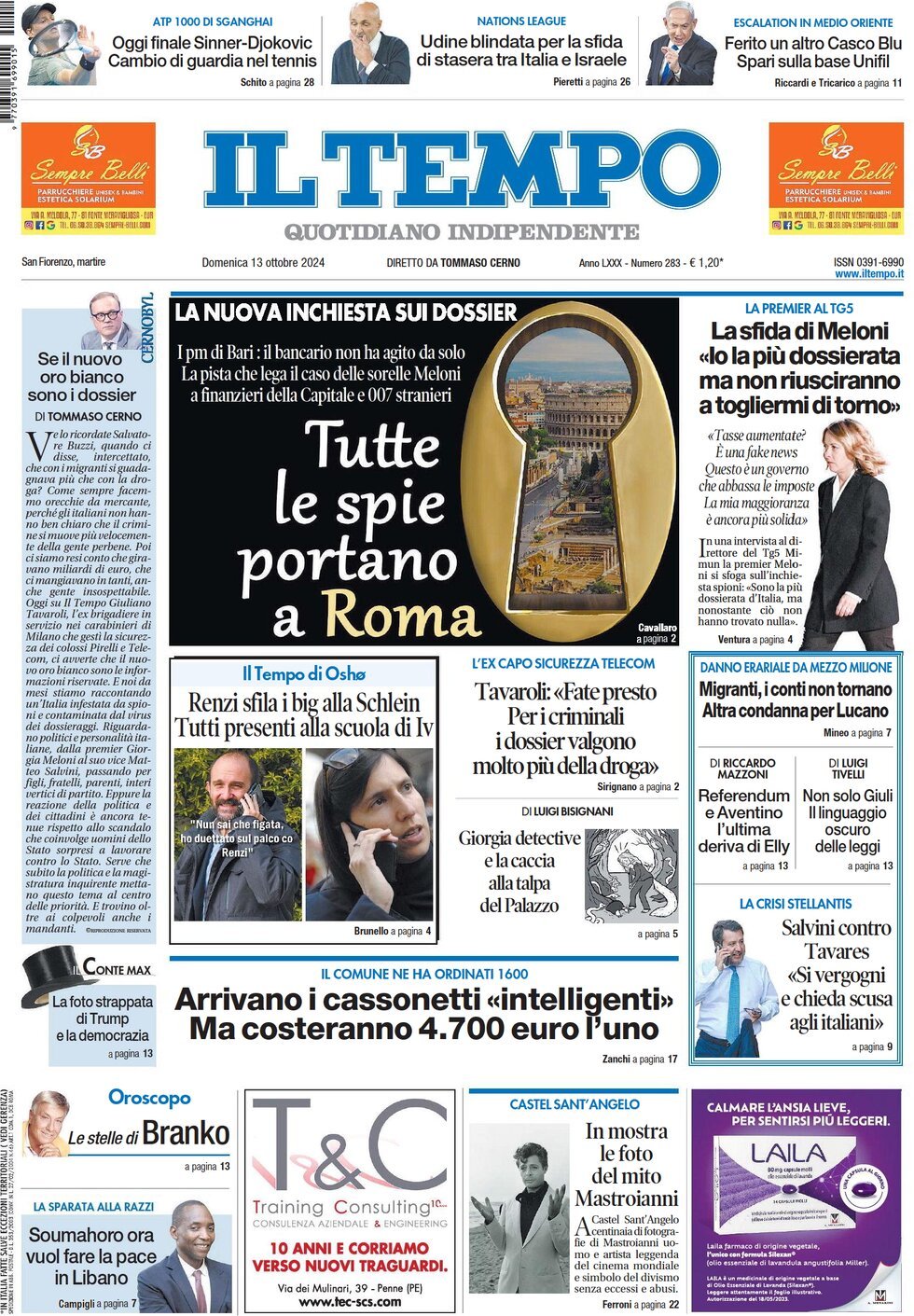 Prima-pagina-il-tempo-edizione-di-oggi-13-10-2024