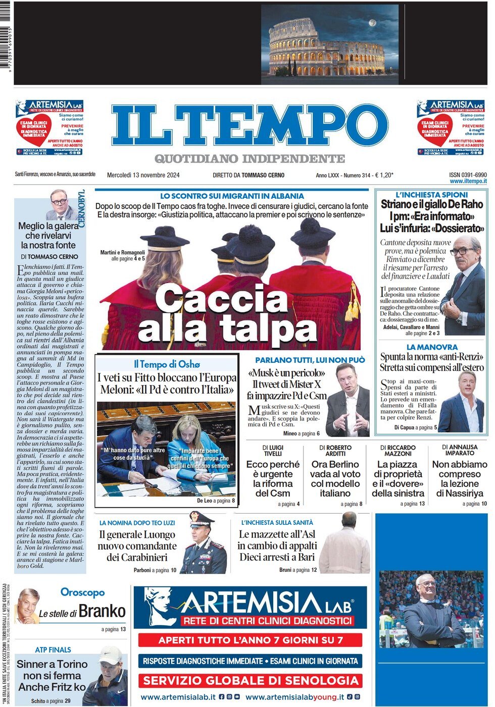 Prima-pagina-il-tempo-edizione-di-oggi-13-11-2024