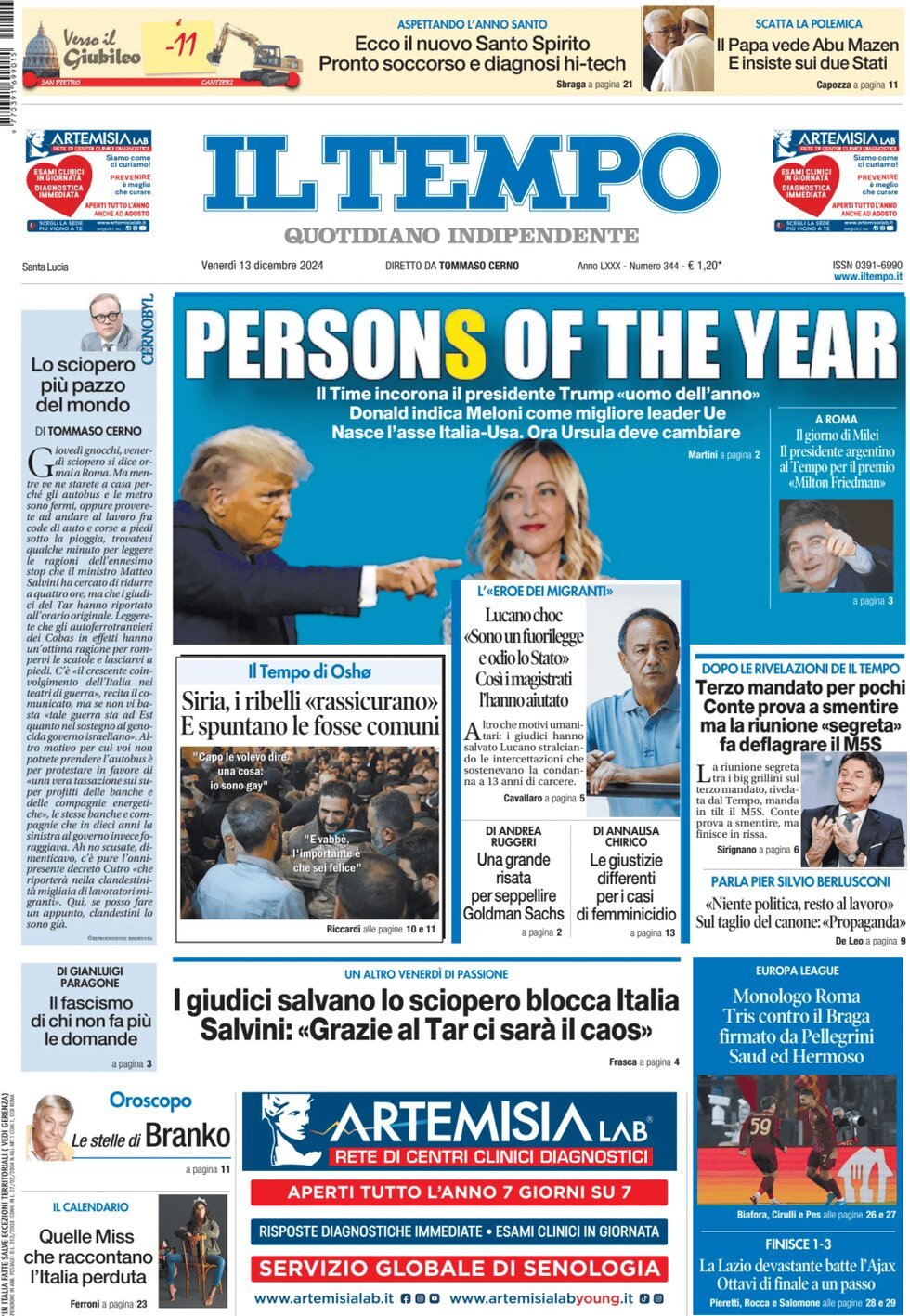 Prima-pagina-il-tempo-edizione-di-oggi-13-12-2024