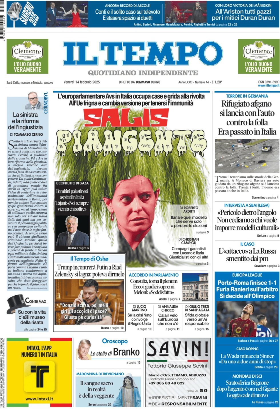 Prima-pagina-il-tempo-edizione-di-oggi-14-02-2025