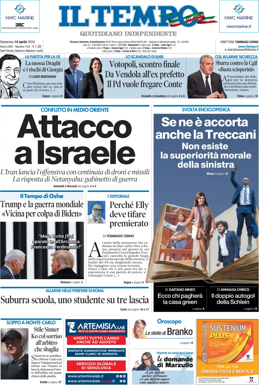 Prima-pagina-il-tempo-edizione-di-oggi-14-04-2024