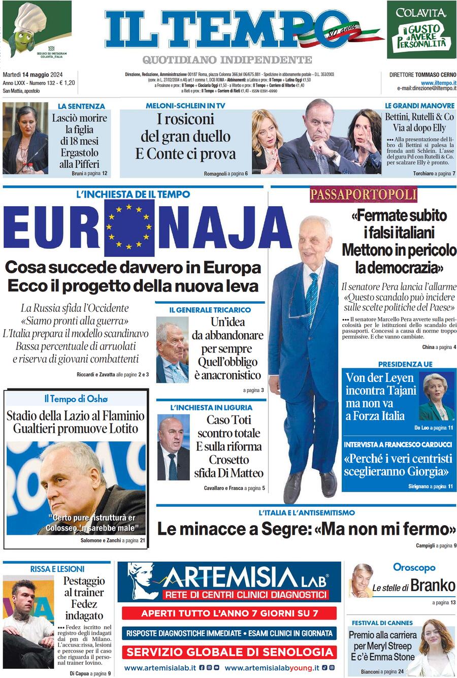 Prima-pagina-il-tempo-edizione-di-oggi-14-05-2024