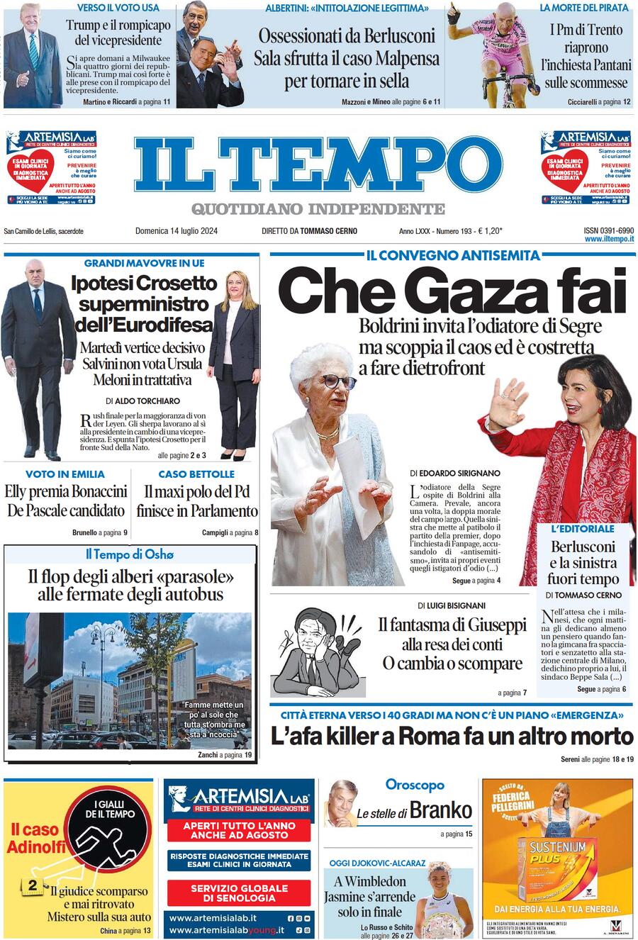 Prima-pagina-il-tempo-edizione-di-oggi-14-07-2024