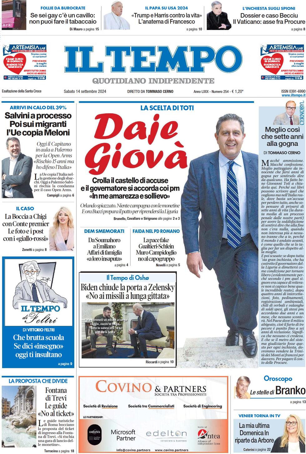 Prima-pagina-il-tempo-edizione-di-oggi-14-09-2024