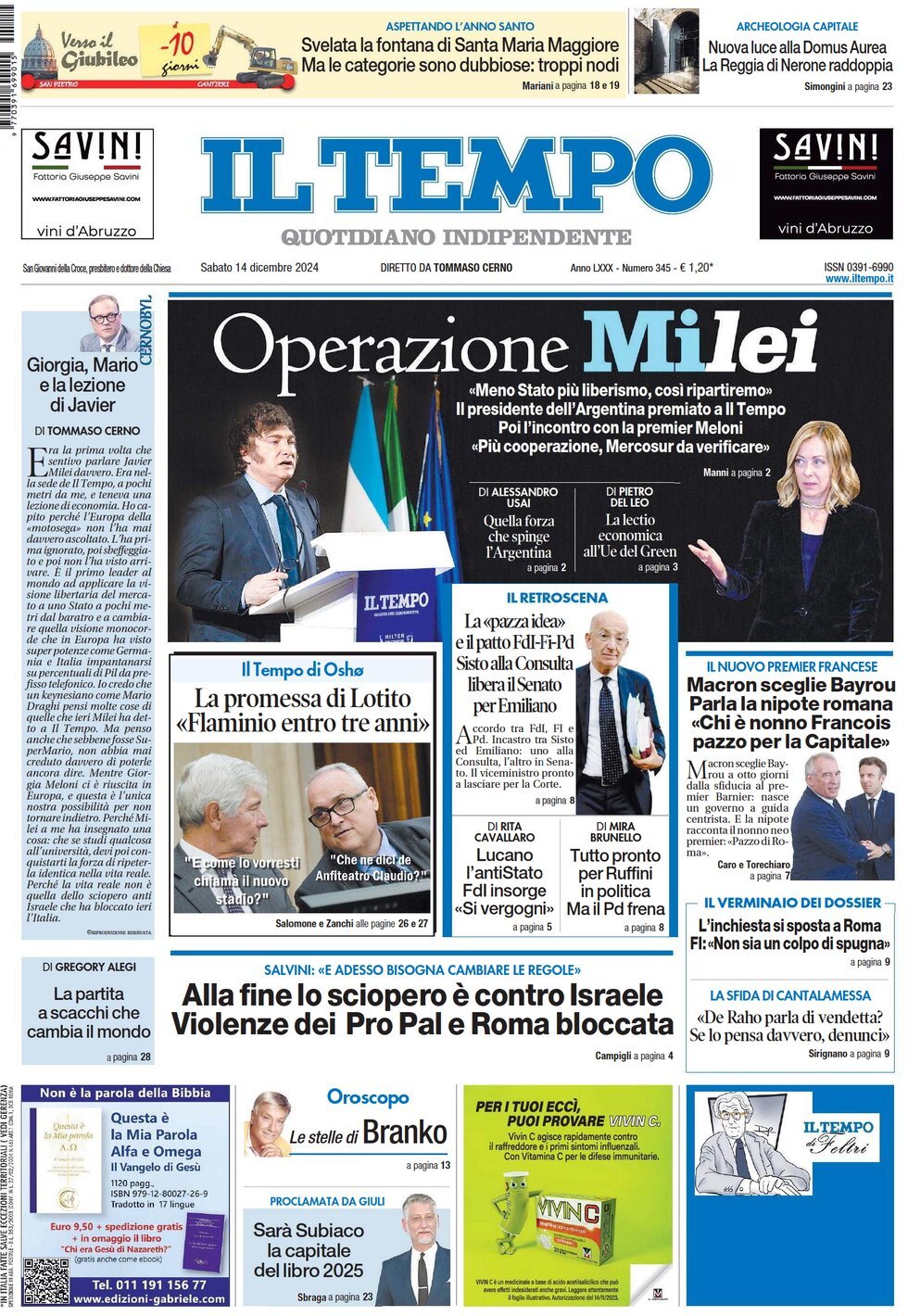 Prima-pagina-il-tempo-edizione-di-oggi-14-12-2024