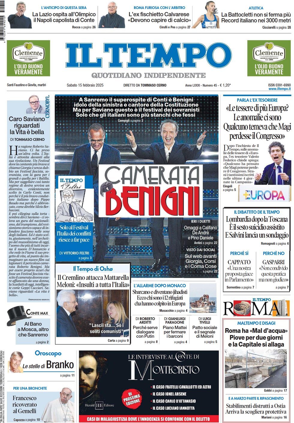 Prima-pagina-il-tempo-edizione-di-oggi-15-02-2025