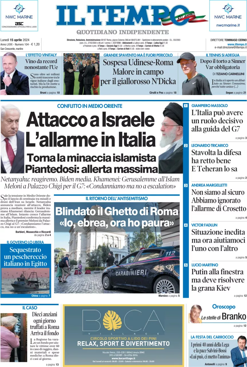 Prima-pagina-il-tempo-edizione-di-oggi-15-04-2024