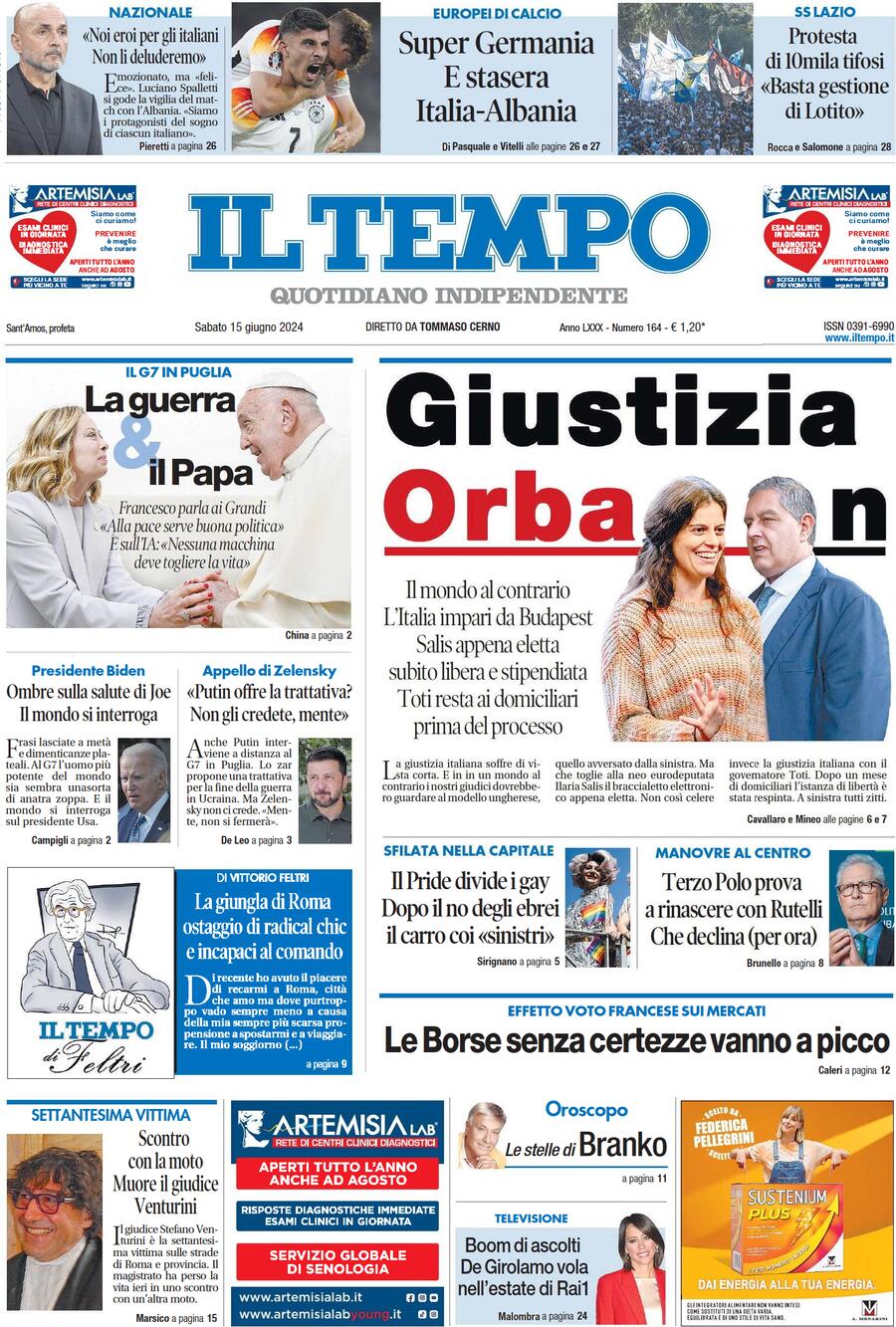 Prima-pagina-il-tempo-edizione-di-oggi-15-06-2024