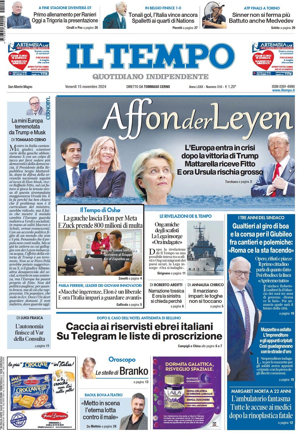 Prima-pagina-il-tempo-edizione-di-oggi-15-11-2024