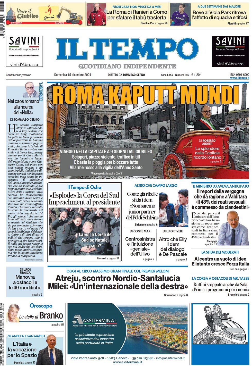 Prima-pagina-il-tempo-edizione-di-oggi-15-12-2024