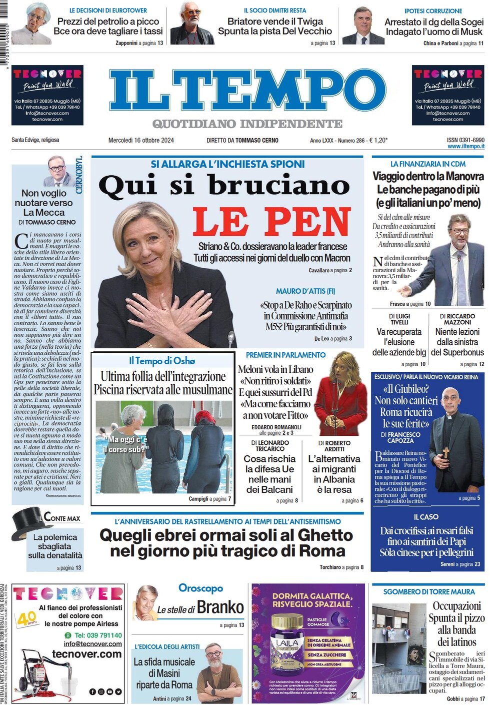 Prima-pagina-il-tempo-edizione-di-oggi-16-10-2024