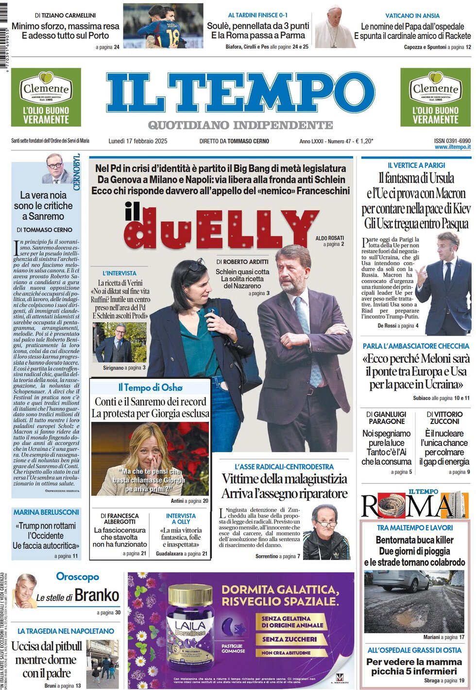 Prima-pagina-il-tempo-edizione-di-oggi-17-02-2025