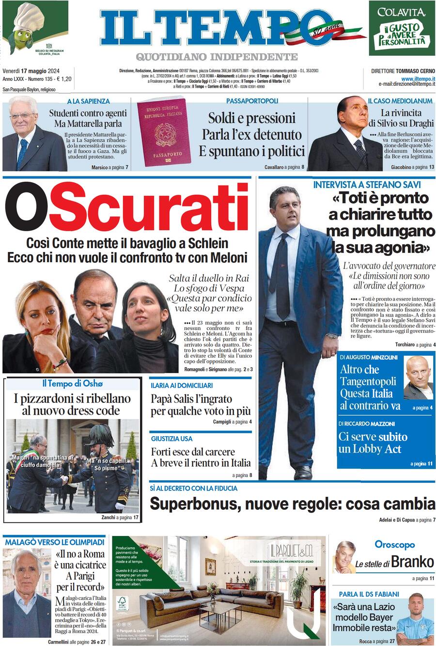 Prima-pagina-il-tempo-edizione-di-oggi-17-05-2024