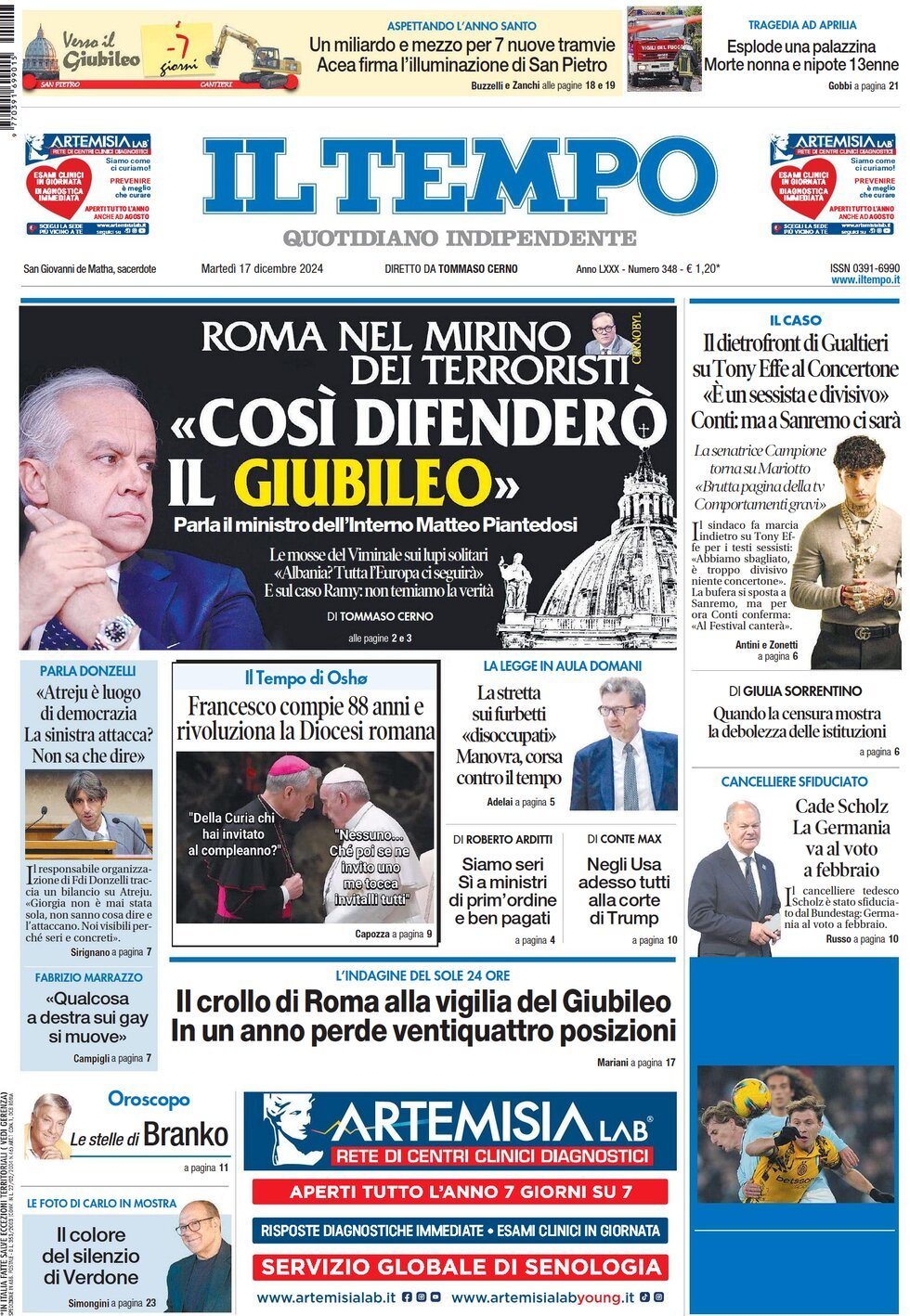 Prima-pagina-il-tempo-edizione-di-oggi-17-12-2024