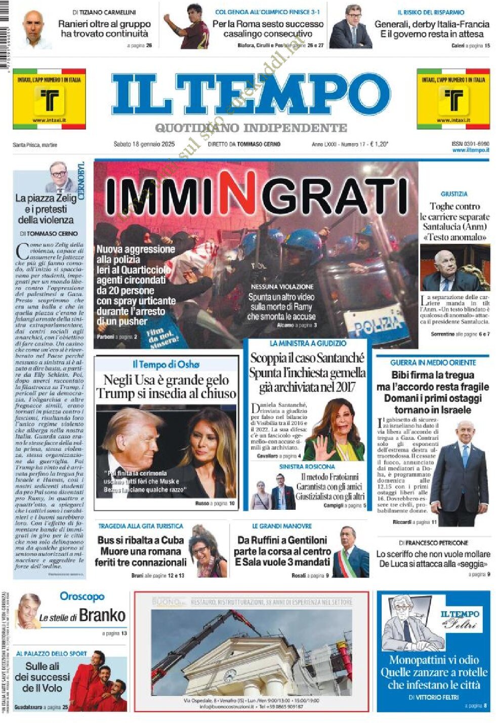 Prima-pagina-il-tempo-edizione-di-oggi-18-01-2025