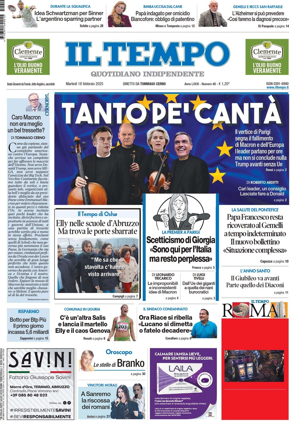 Prima-pagina-il-tempo-edizione-di-oggi-18-02-2025