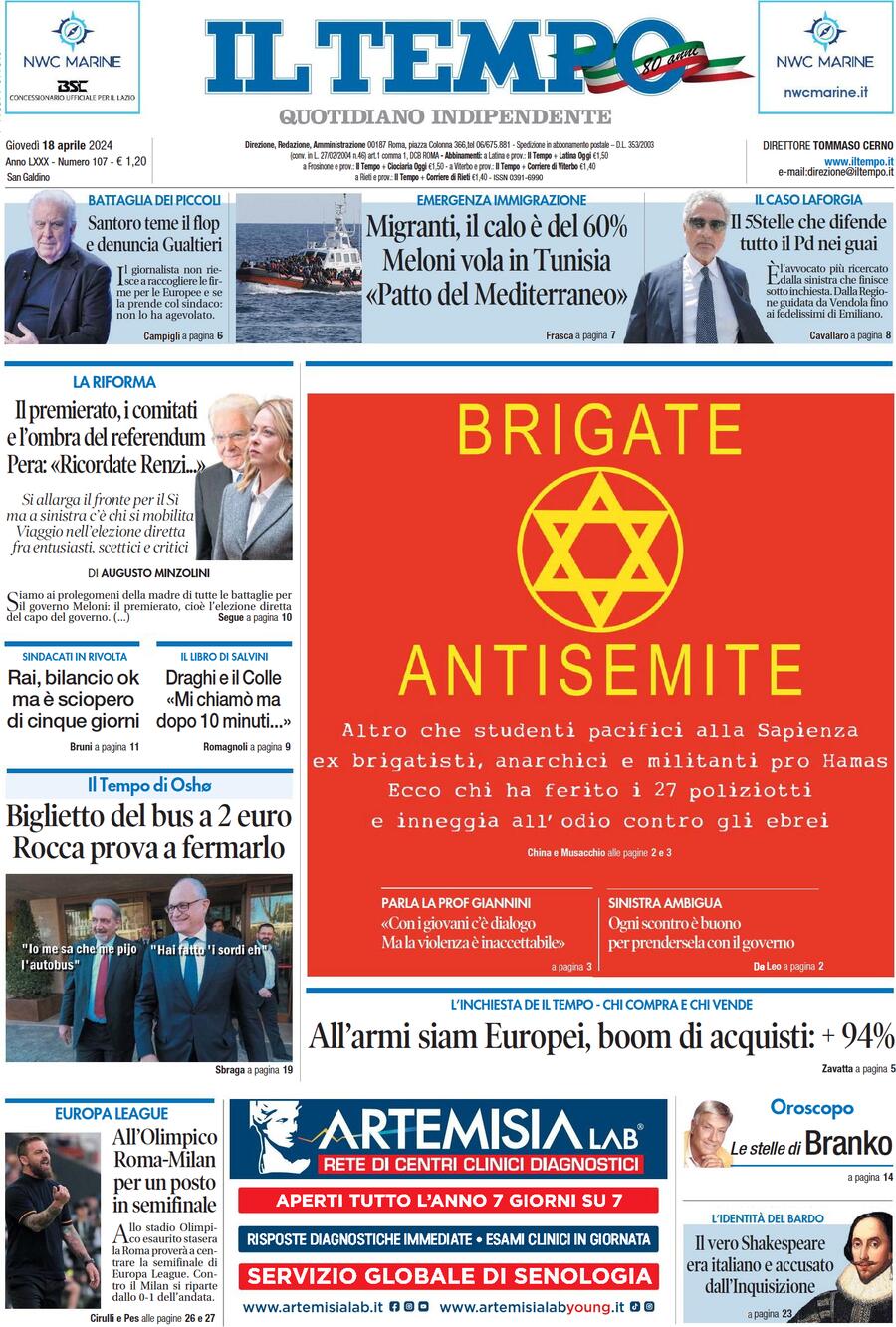 Prima-pagina-il-tempo-edizione-di-oggi-18-04-2024