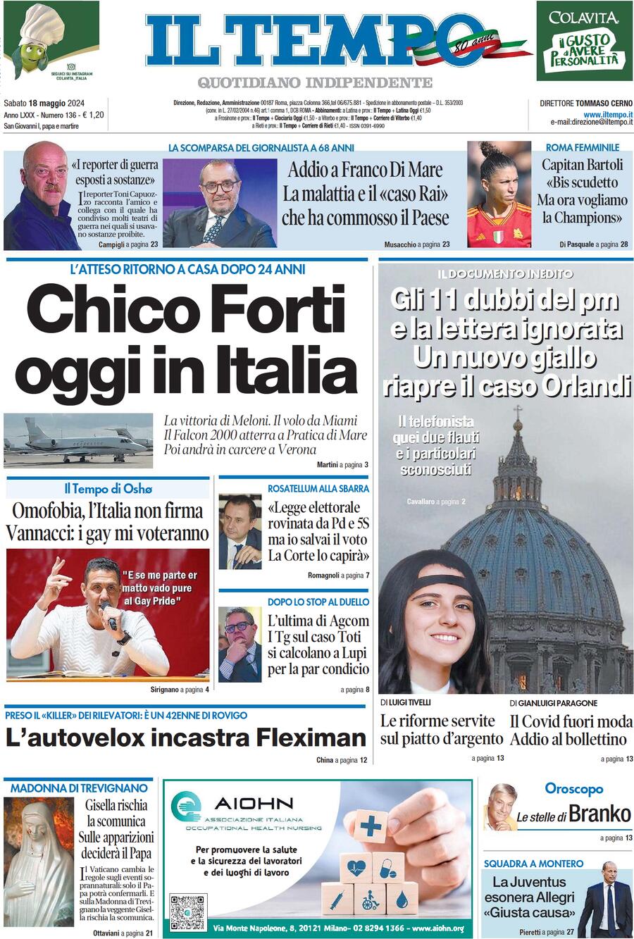 Prima-pagina-il-tempo-edizione-di-oggi-18-05-2024