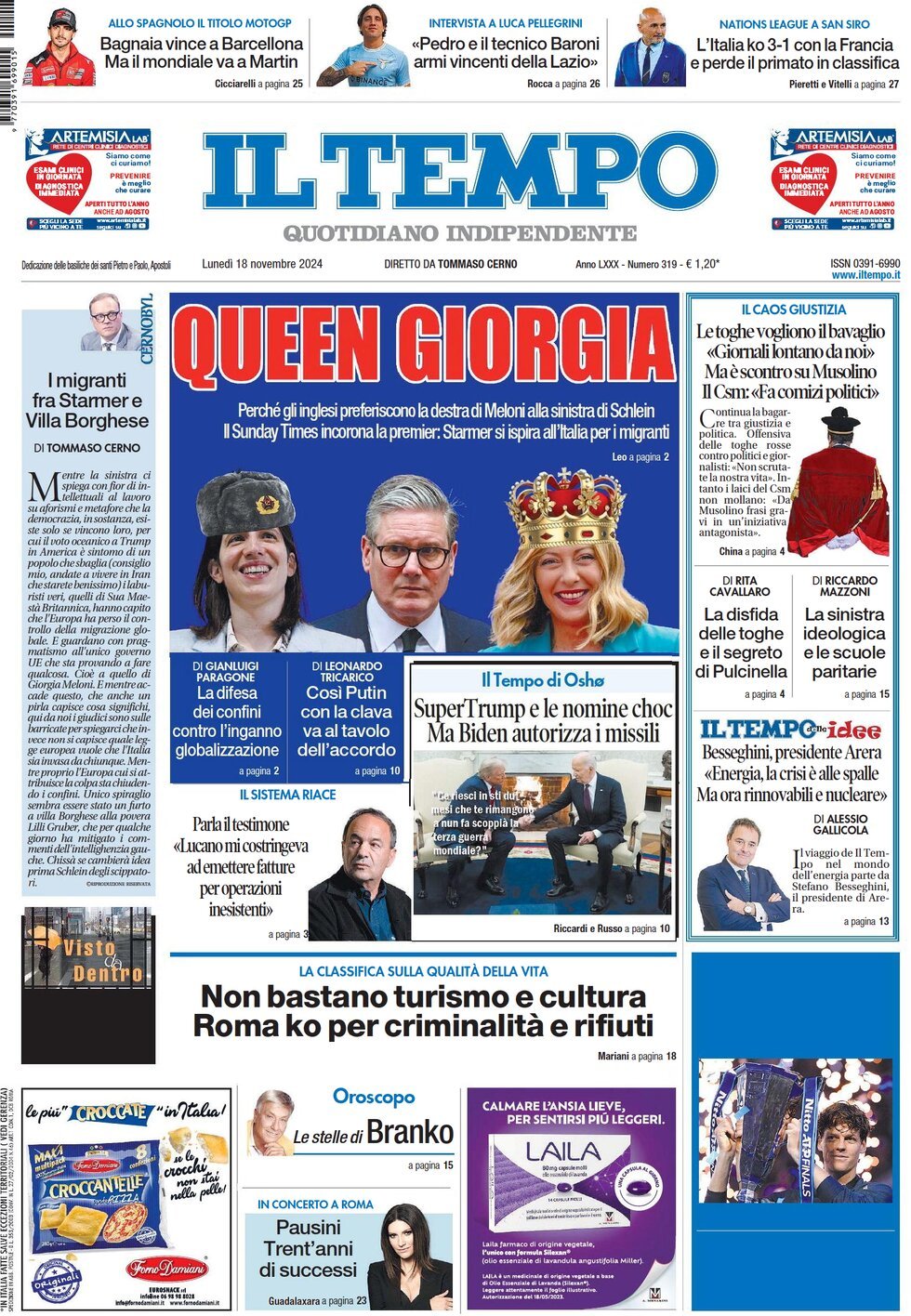 Prima-pagina-il-tempo-edizione-di-oggi-18-11-2024