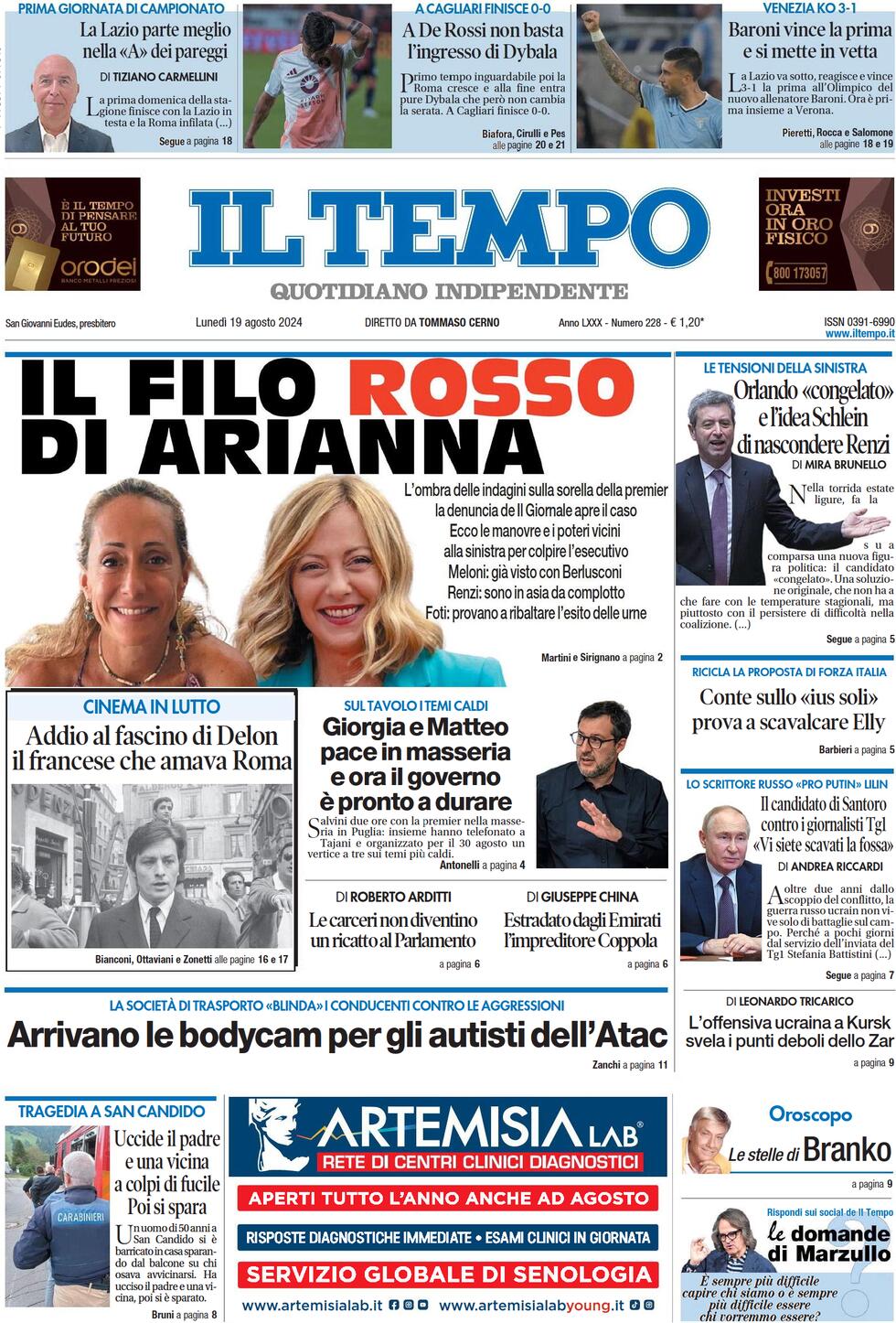 Prima-pagina-il-tempo-edizione-di-oggi-19-08-2024