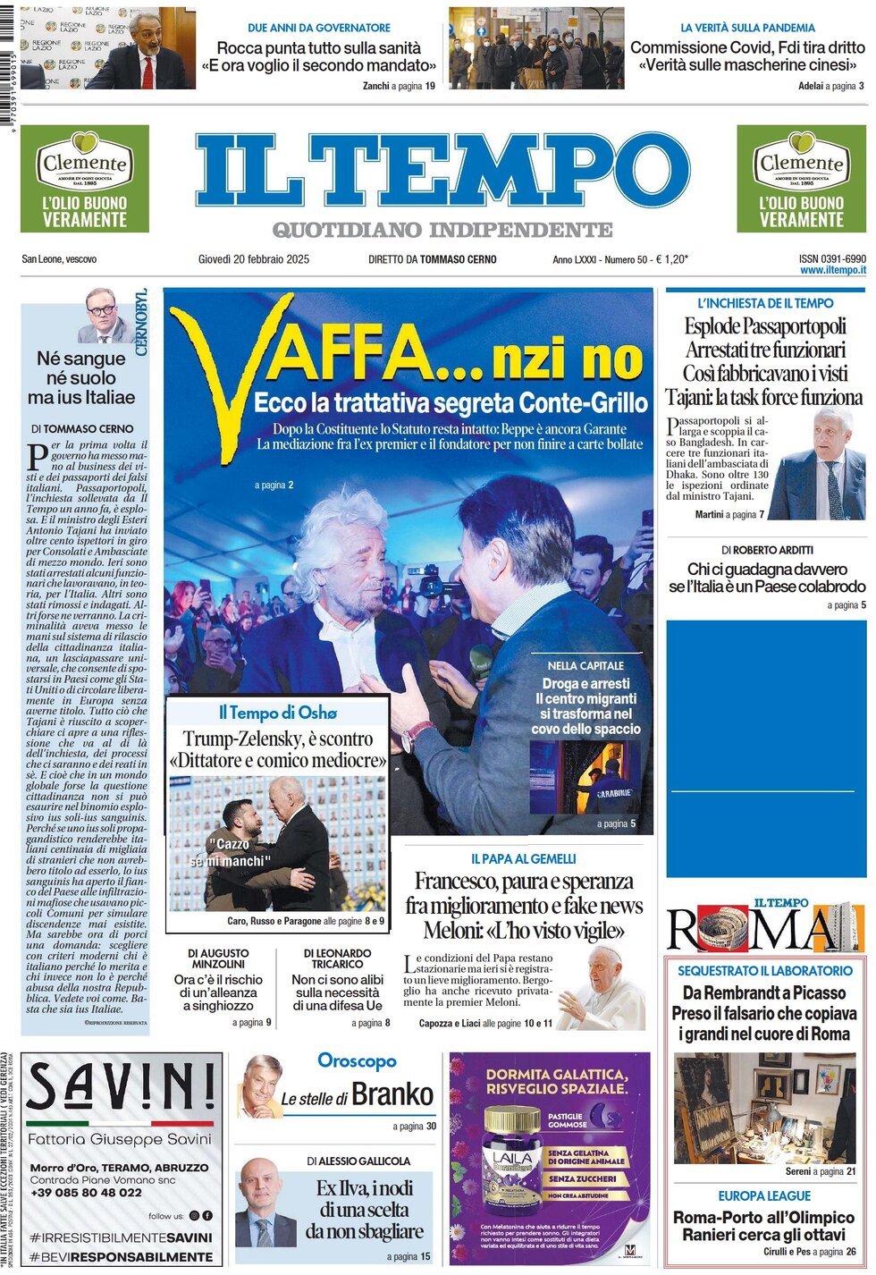 Prima-pagina-il-tempo-edizione-di-oggi-20-02-2025