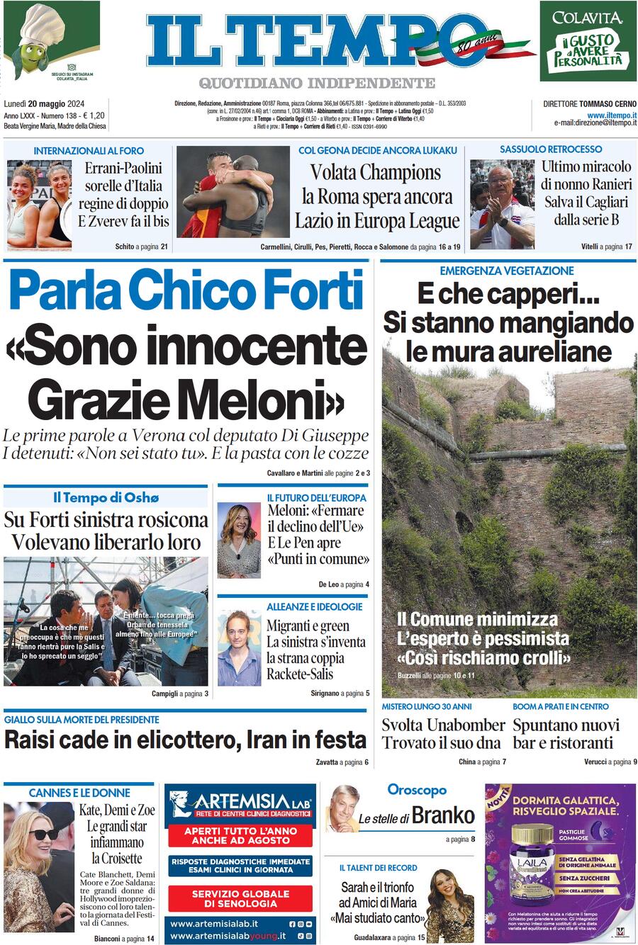 Prima-pagina-il-tempo-edizione-di-oggi-20-05-2024