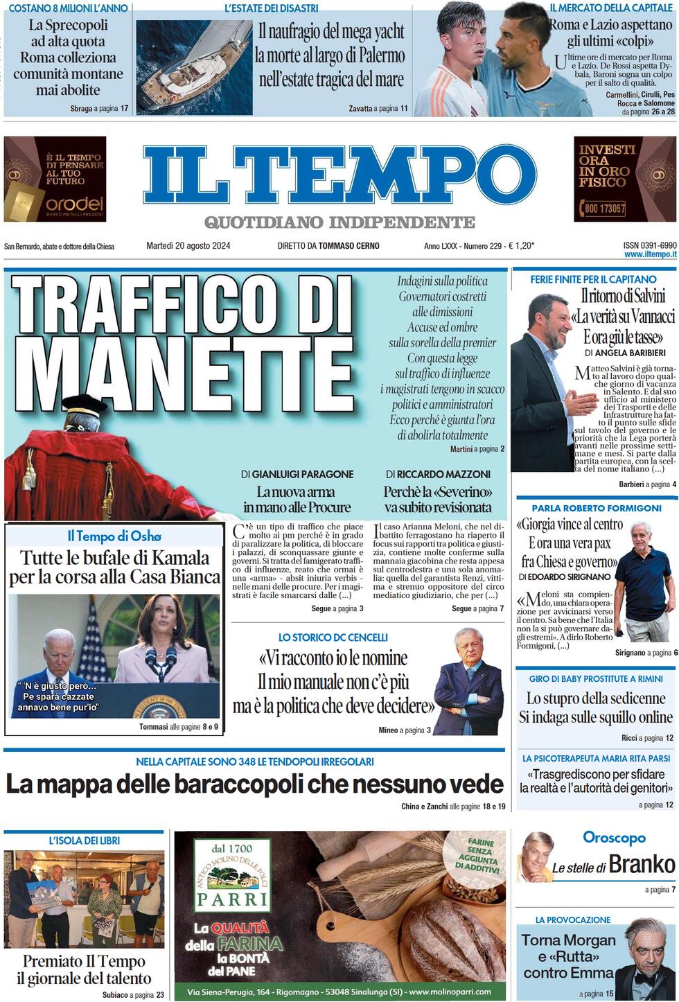 Prima-pagina-il-tempo-edizione-di-oggi-20-08-2024