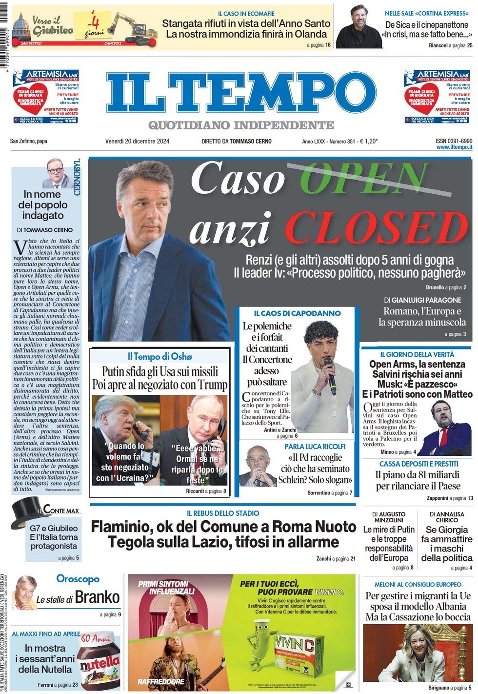 Prima-pagina-il-tempo-edizione-di-oggi-20-12-2024