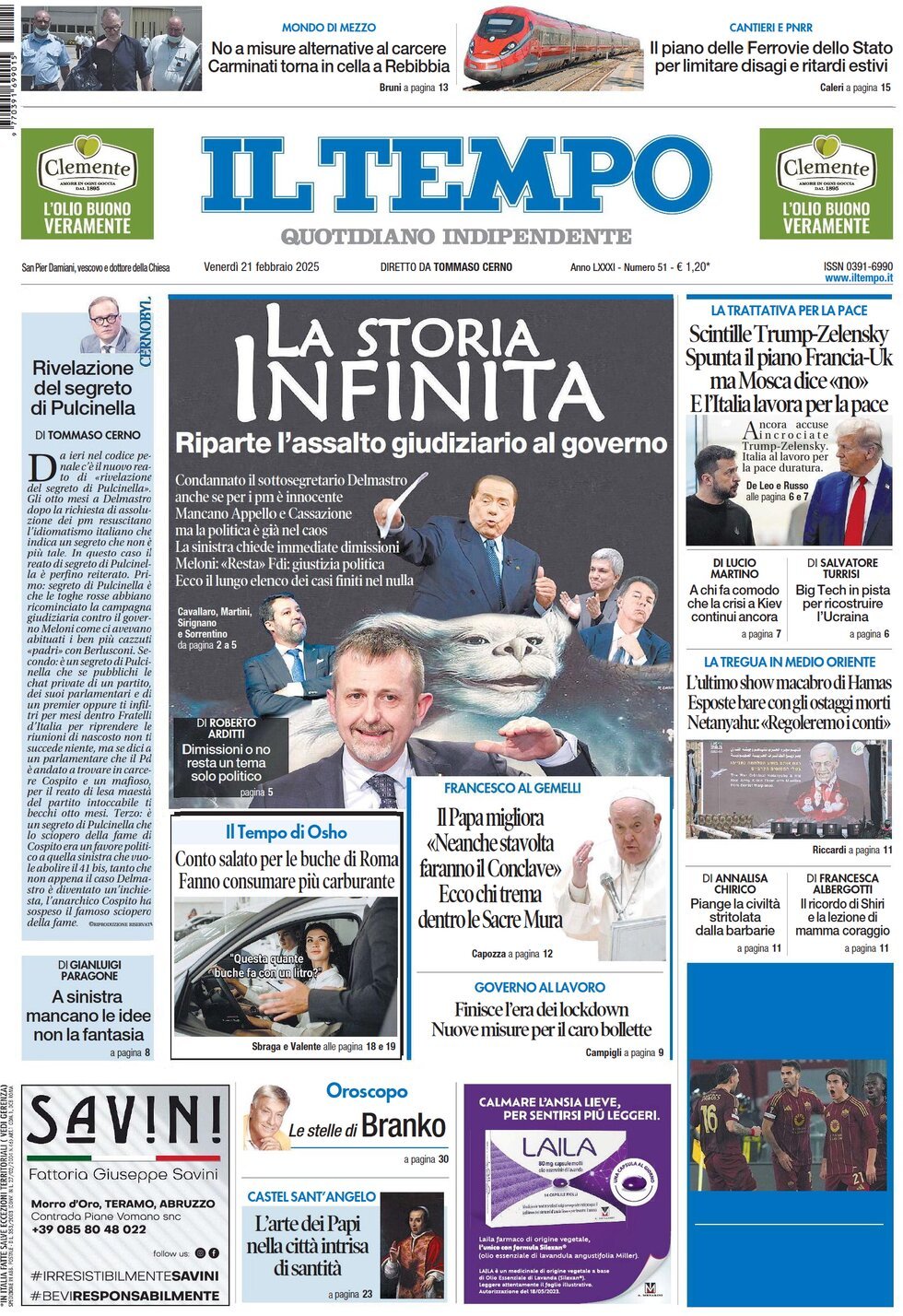 Prima-pagina-il-tempo-edizione-di-oggi-21-02-2025