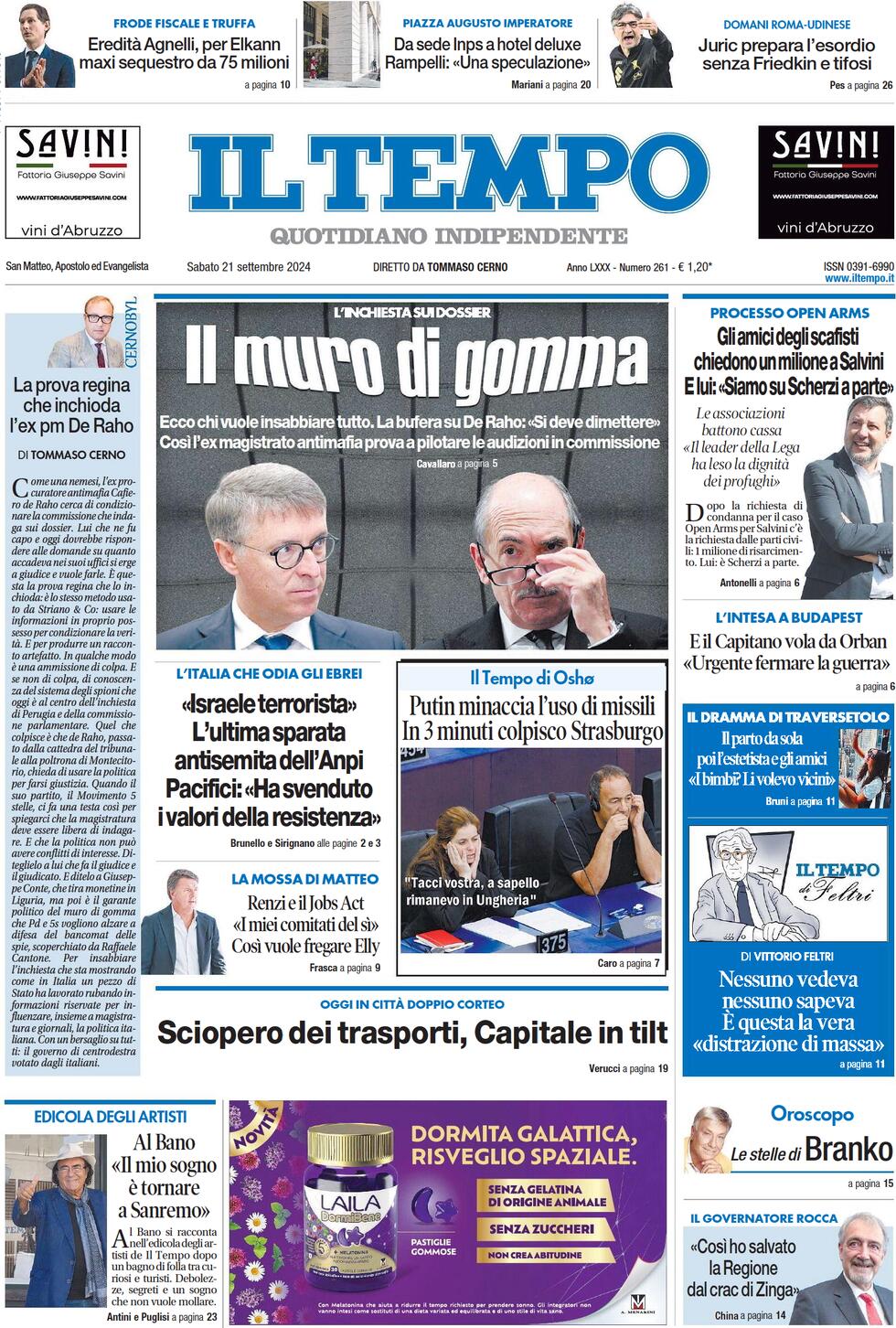 Prima-pagina-il-tempo-edizione-di-oggi-21-09-2024