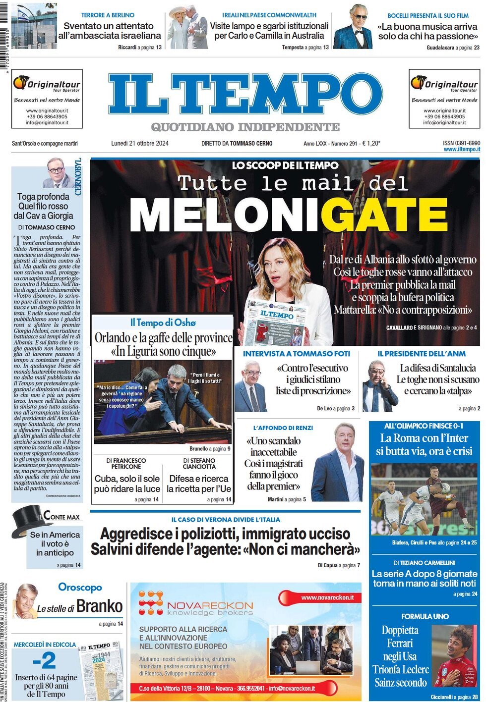 Prima-pagina-il-tempo-edizione-di-oggi-21-10-2024