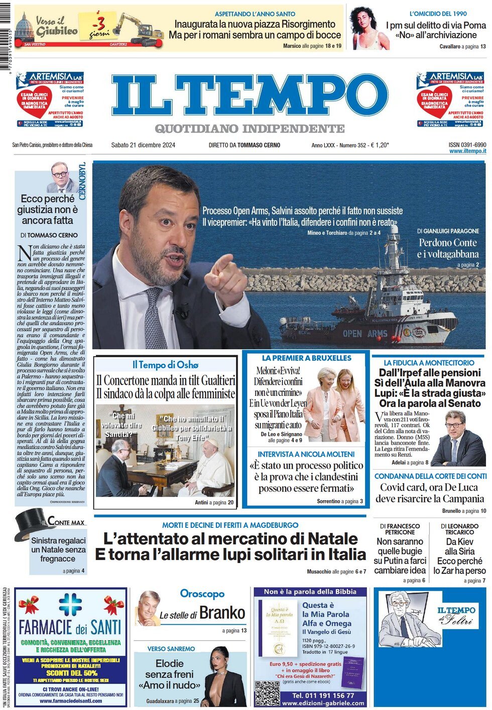 Prima-pagina-il-tempo-edizione-di-oggi-21-12-2024