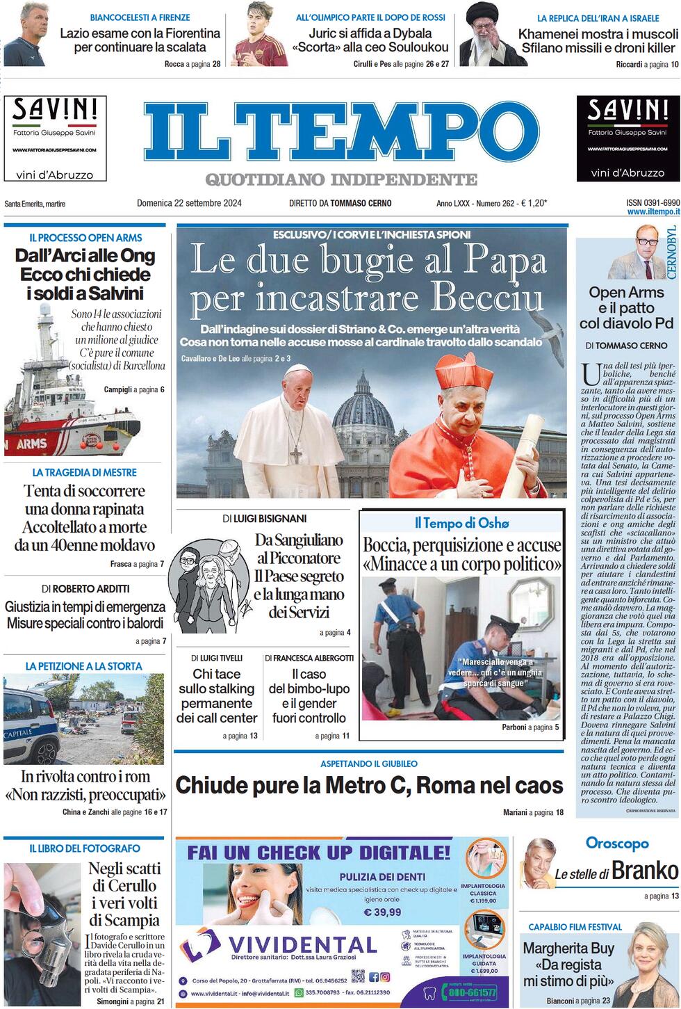 Prima-pagina-il-tempo-edizione-di-oggi-22-09-2024