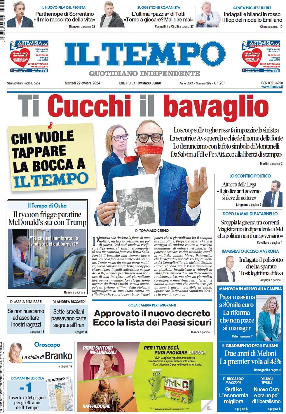 Prima-pagina-il-tempo-edizione-di-oggi-22-10-2024