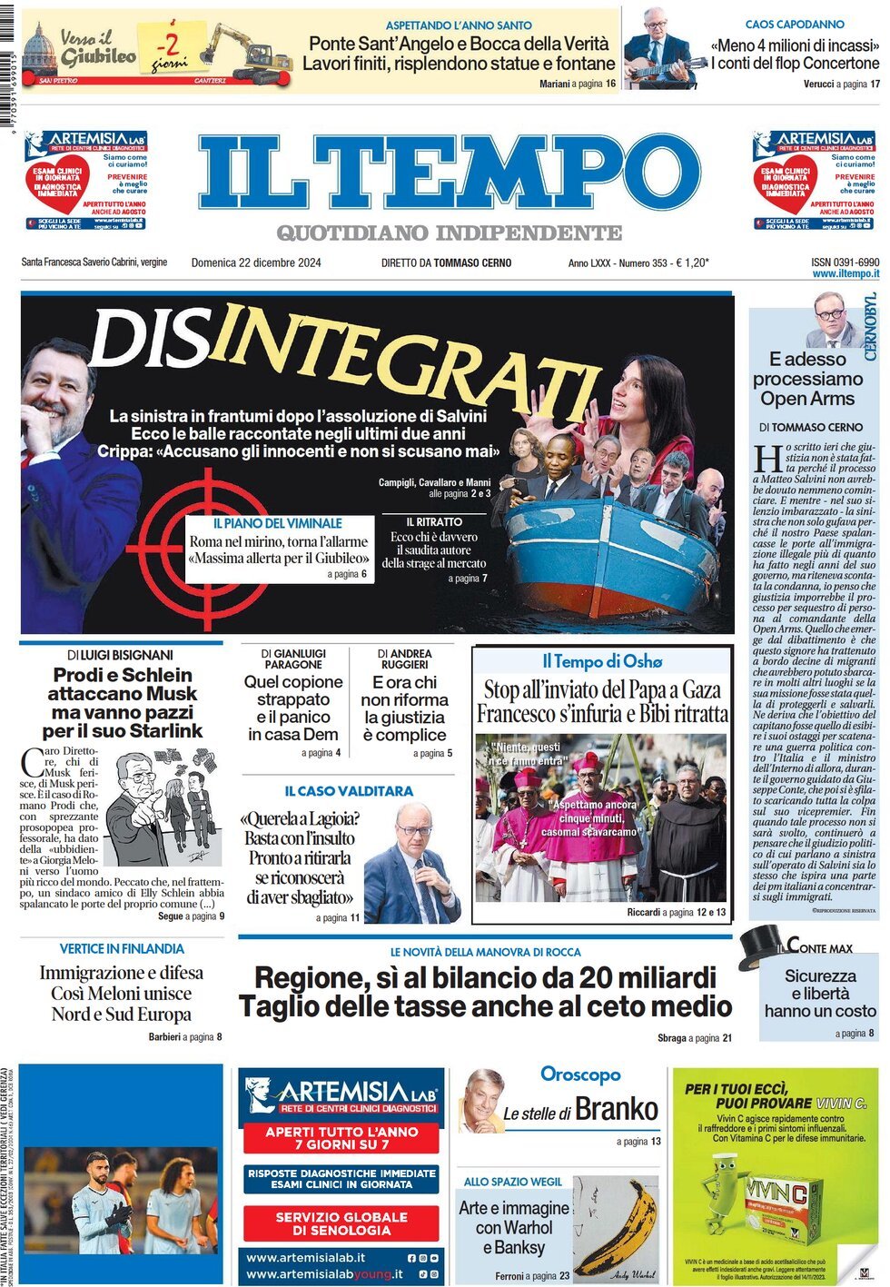 Prima-pagina-il-tempo-edizione-di-oggi-22-12-2024