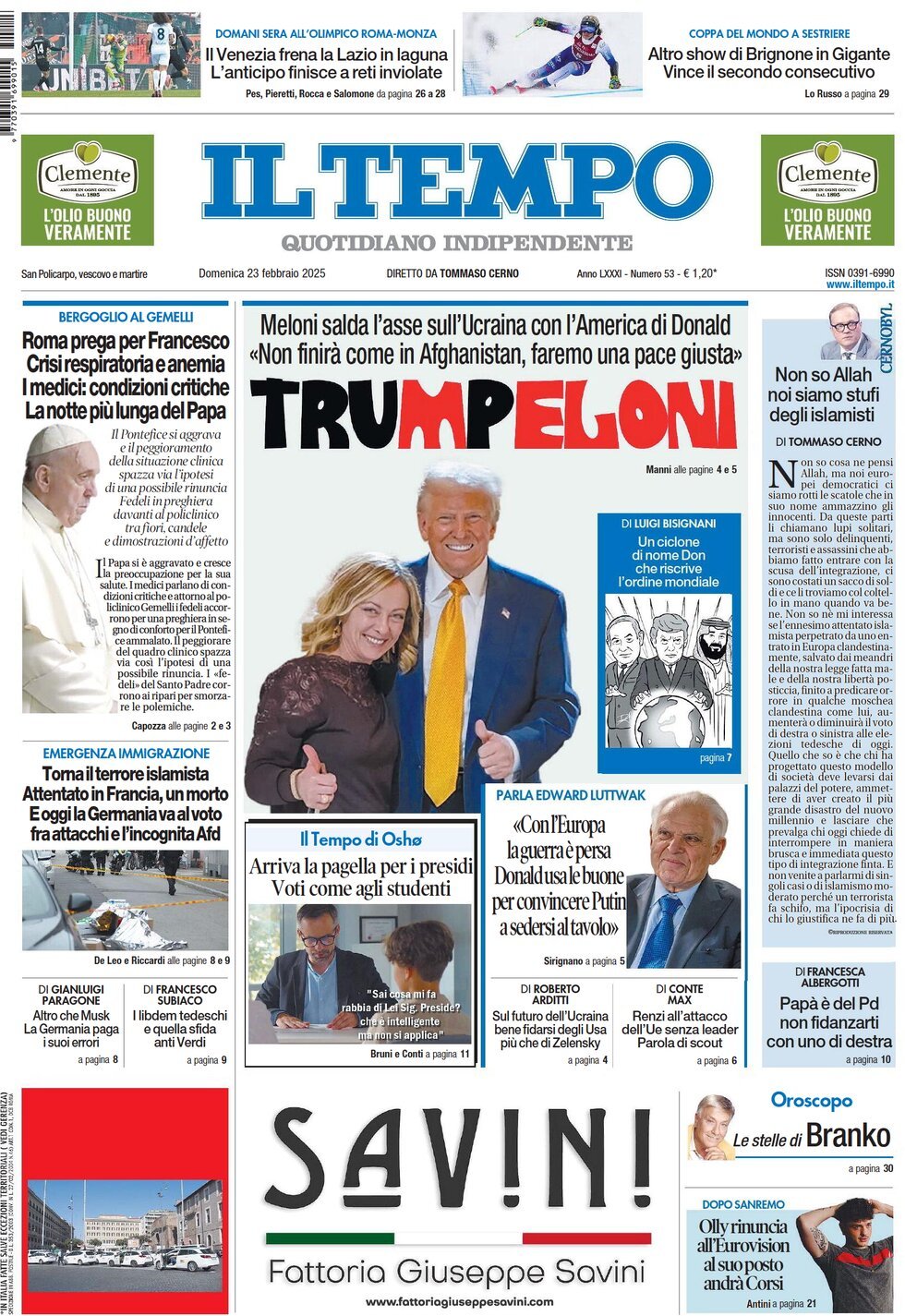 Prima-pagina-il-tempo-edizione-di-oggi-23-02-2025