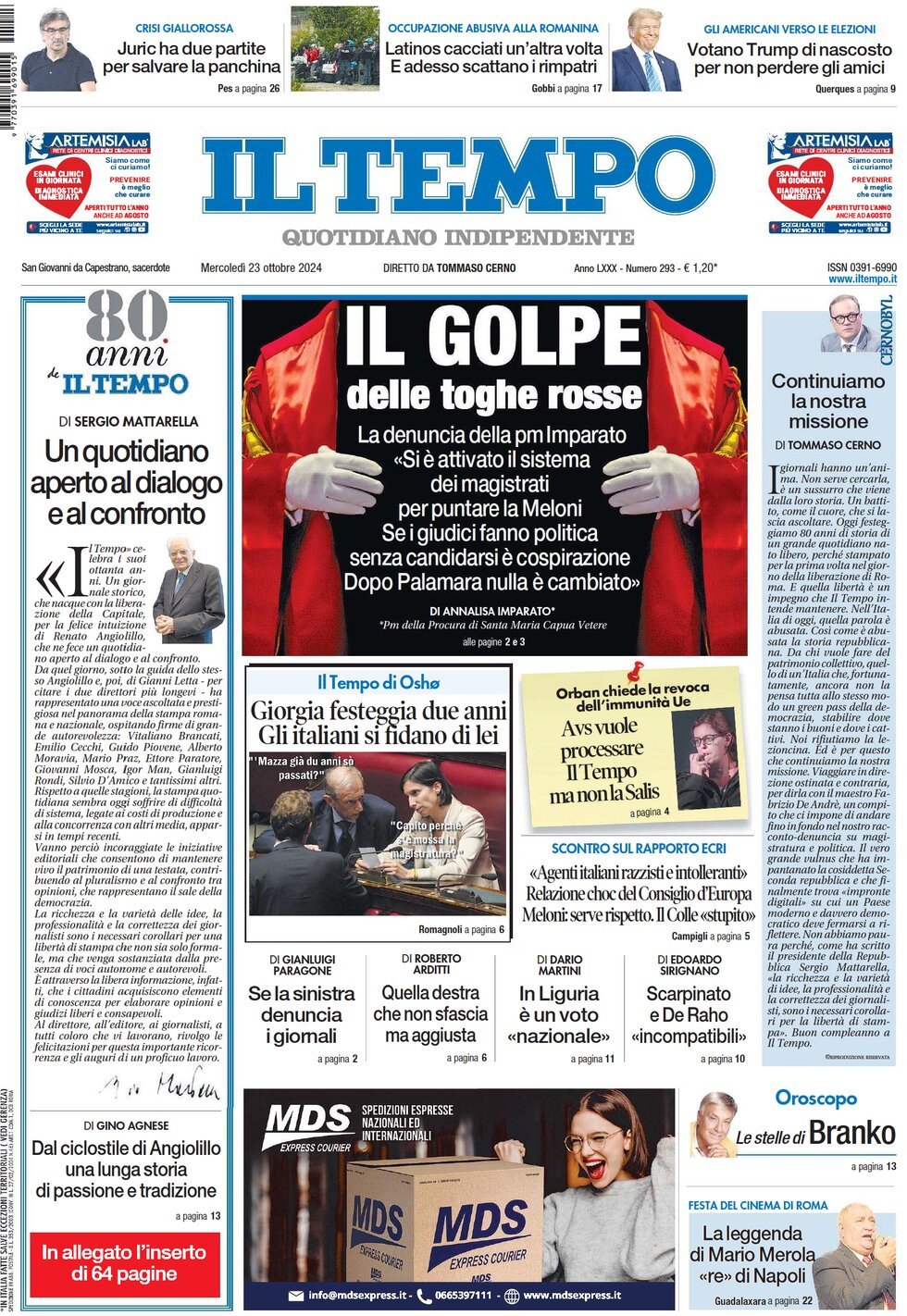 Prima-pagina-il-tempo-edizione-di-oggi-23-10-2024