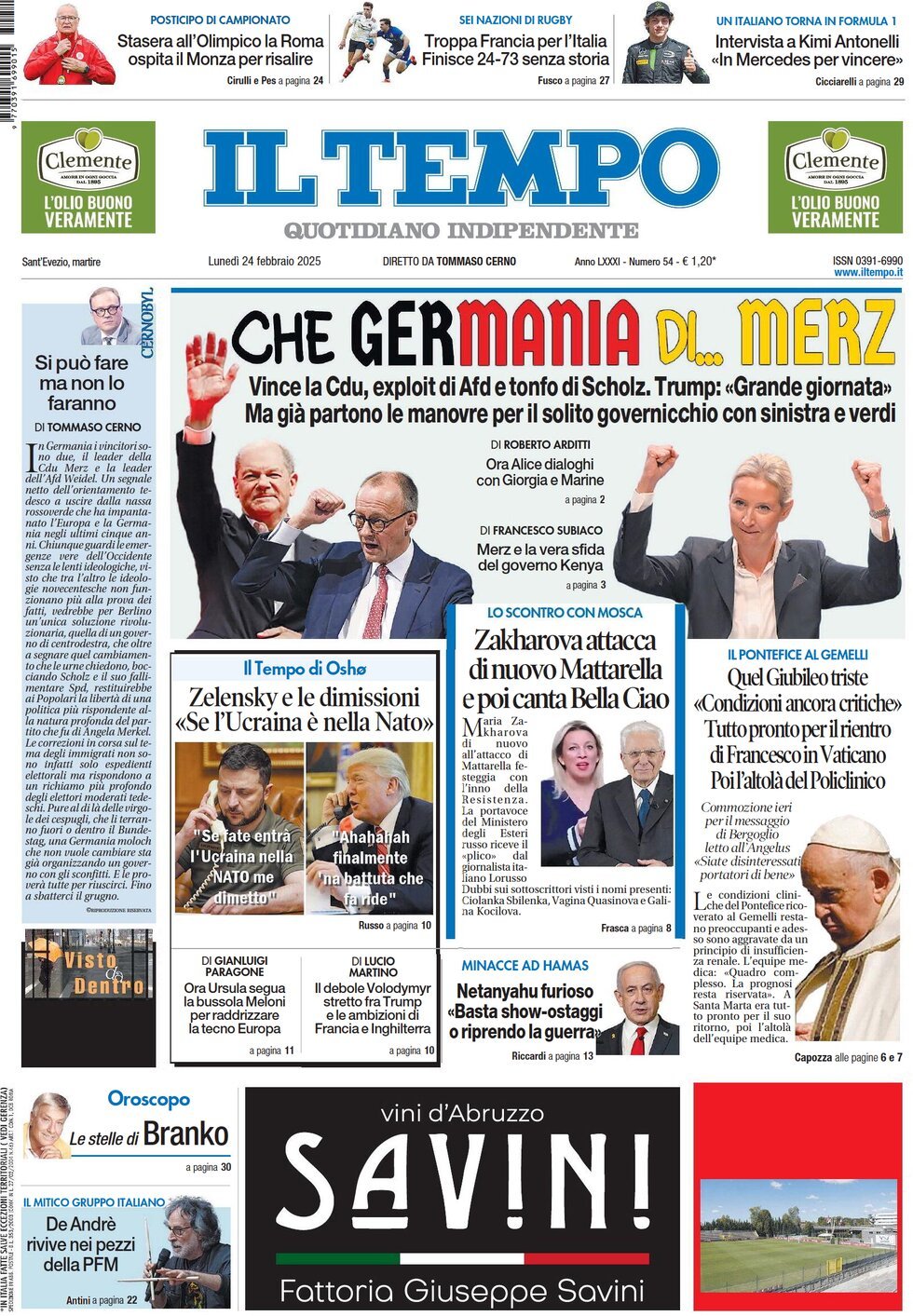 Prima-pagina-il-tempo-edizione-di-oggi-24-02-2025