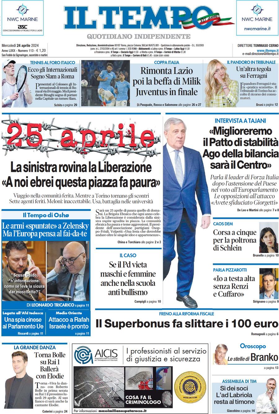 Prima-pagina-il-tempo-edizione-di-oggi-24-04-2024