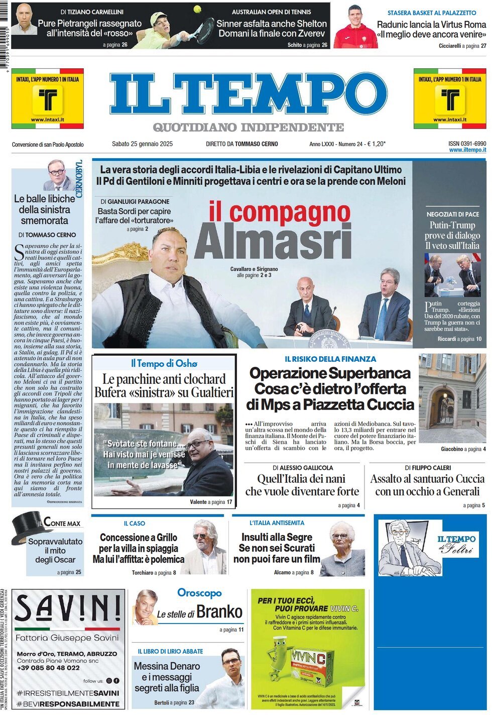 Prima-pagina-il-tempo-edizione-di-oggi-25-01-2025