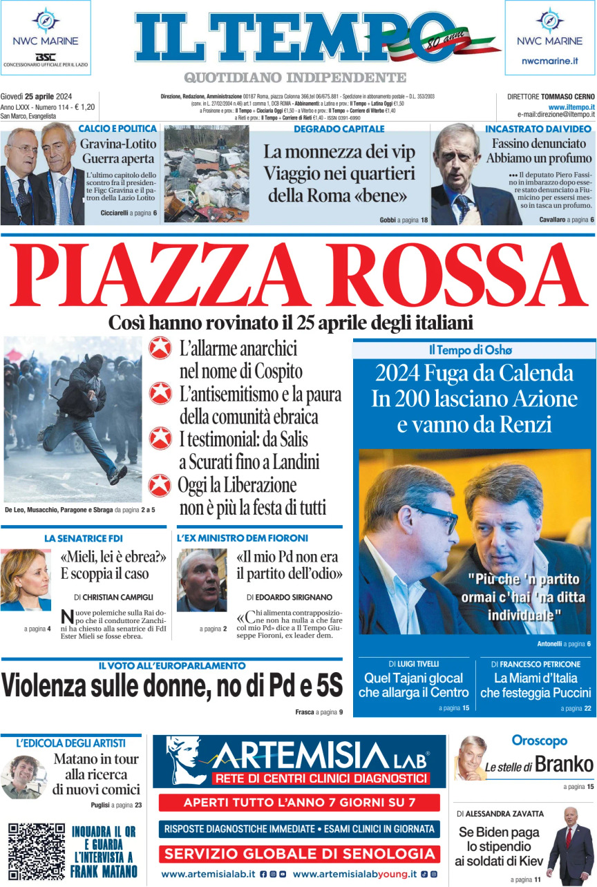 Prima-pagina-il-tempo-edizione-di-oggi-25-04-2024