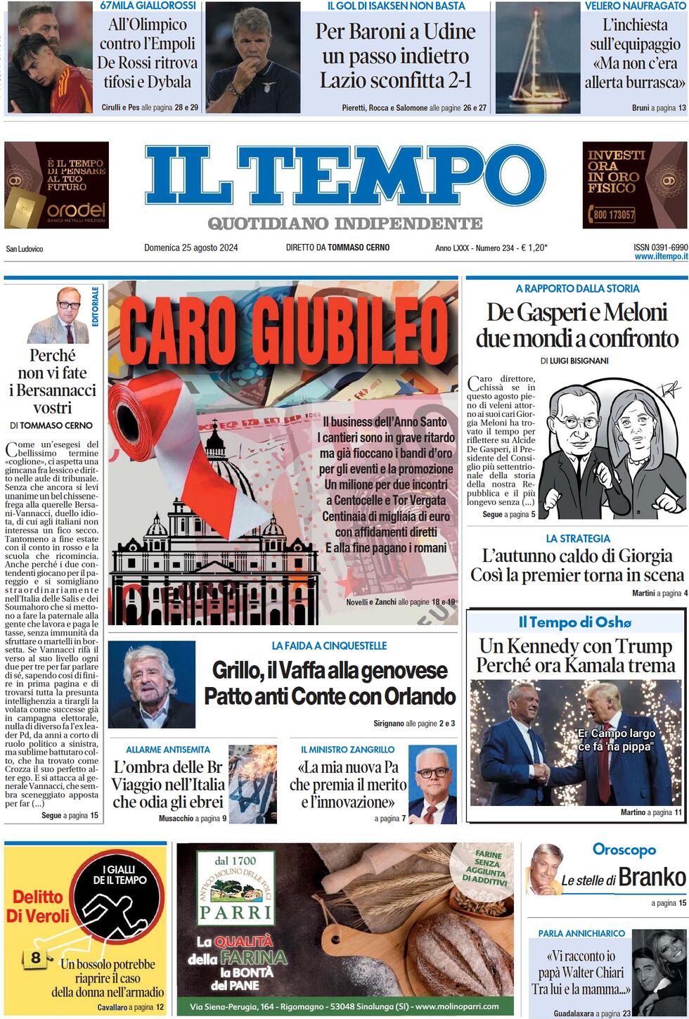 Prima-pagina-il-tempo-edizione-di-oggi-25-08-2024