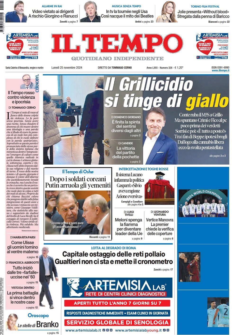 Prima-pagina-il-tempo-edizione-di-oggi-25-11-2024