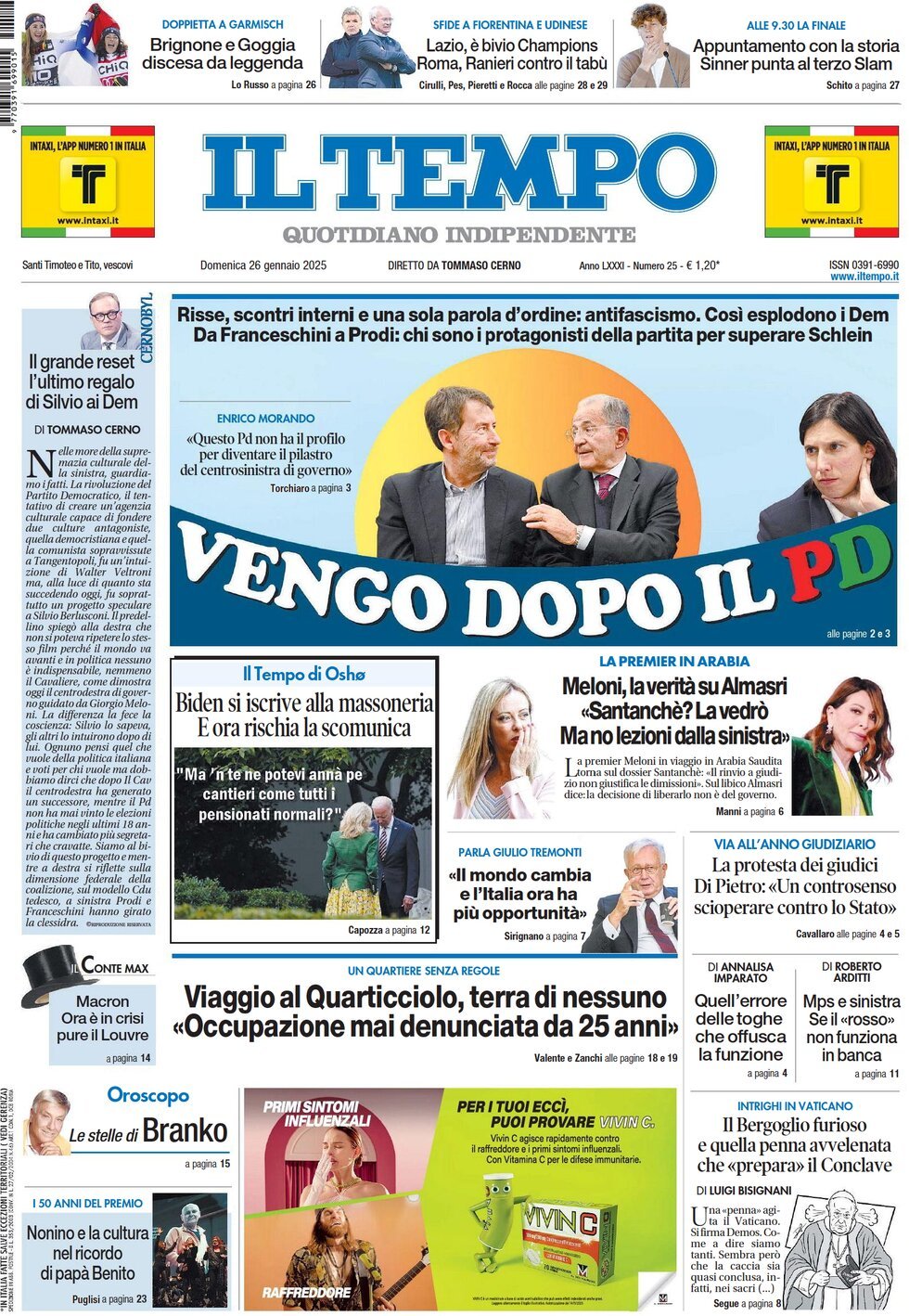 Prima-pagina-il-tempo-edizione-di-oggi-26-01-2025