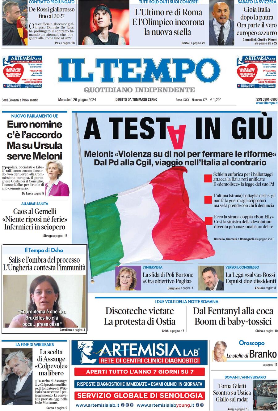 Prima-pagina-il-tempo-edizione-di-oggi-26-06-2024