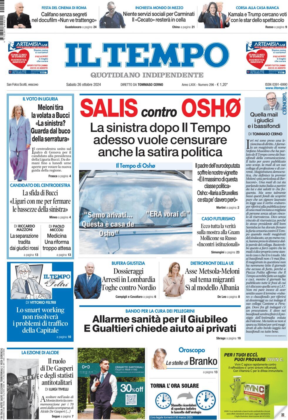 Prima-pagina-il-tempo-edizione-di-oggi-26-10-2024