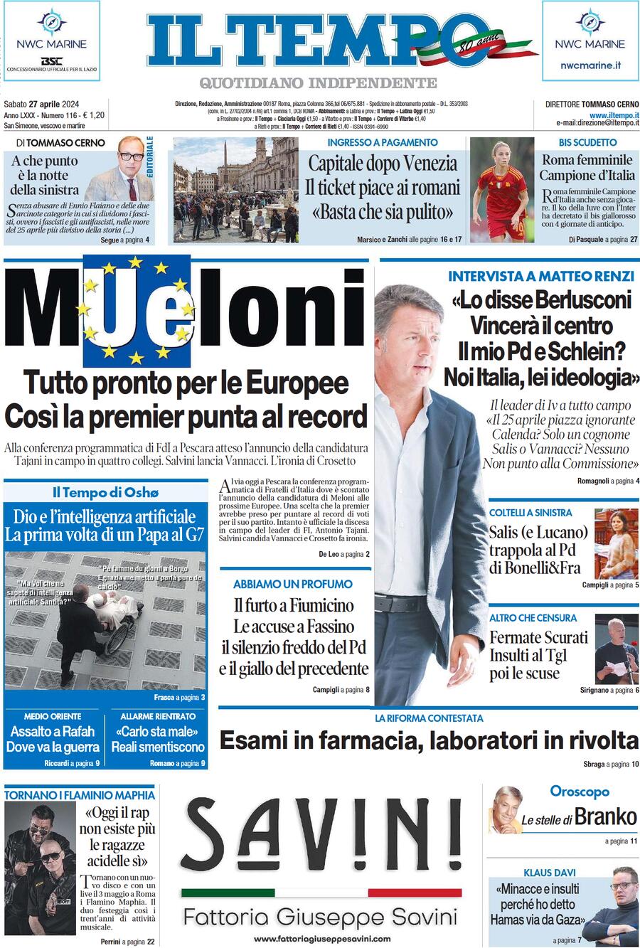 Prima-pagina-il-tempo-edizione-di-oggi-27-04-2024