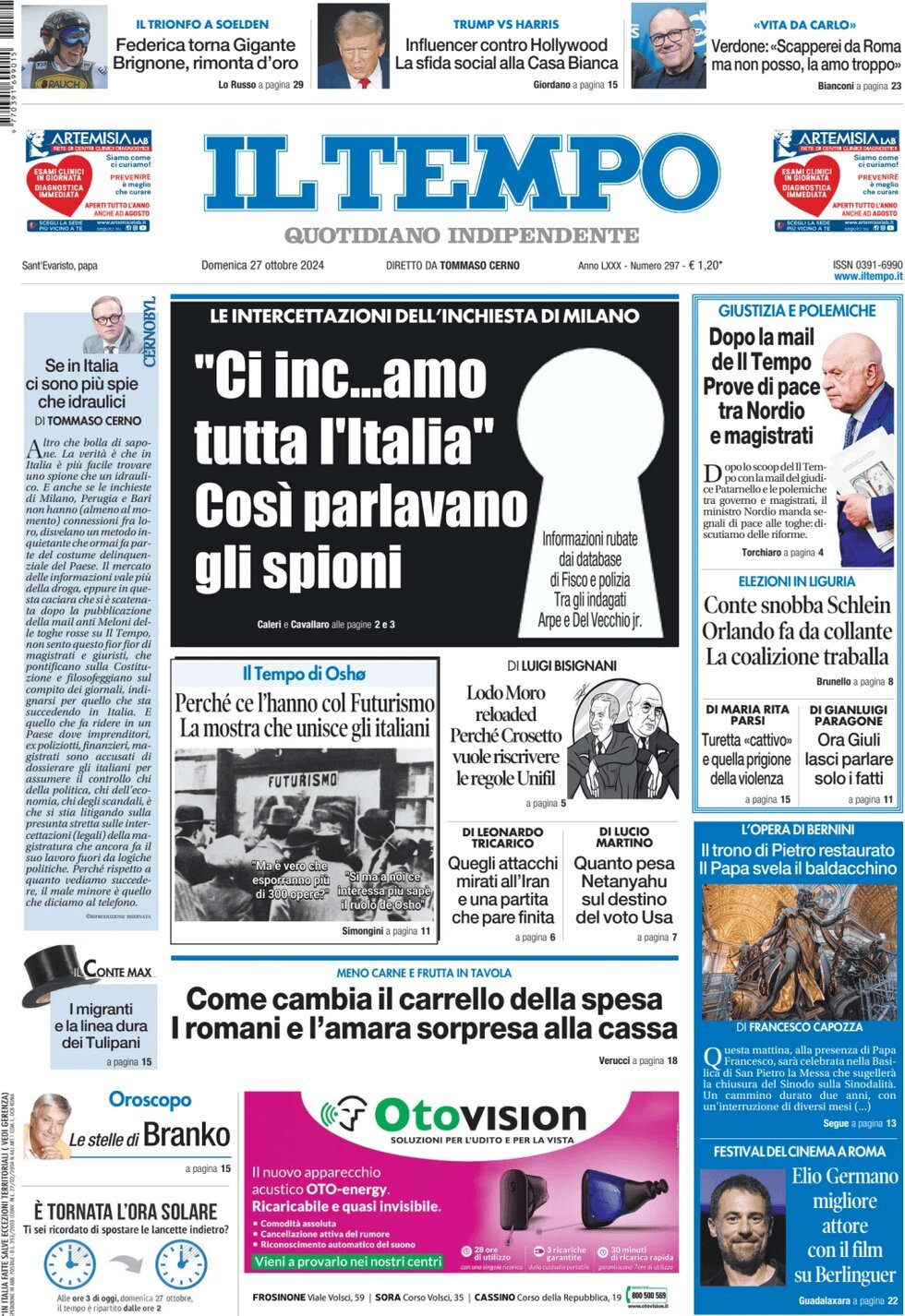 Prima-pagina-il-tempo-edizione-di-oggi-27-10-2024