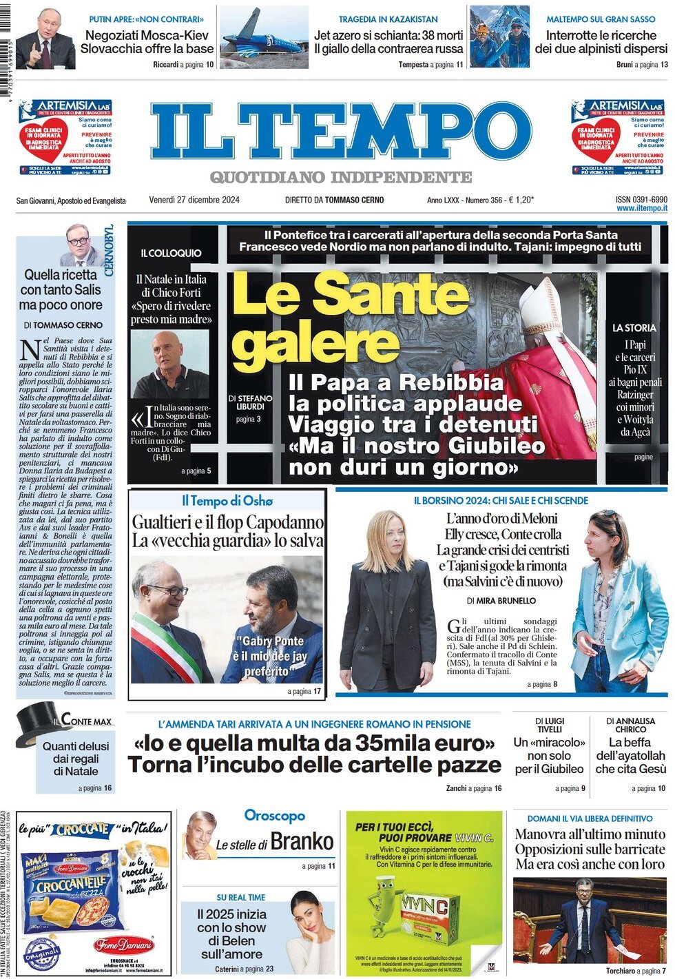 Prima-pagina-il-tempo-edizione-di-oggi-27-12-2024