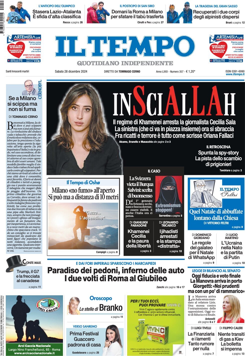 Prima-pagina-il-tempo-edizione-di-oggi-28-12-2024